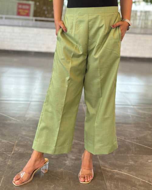 Pistachio Green Solid Cotton Slub Pant