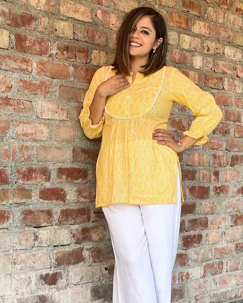 Women's Aureolin Yellow Lace Top