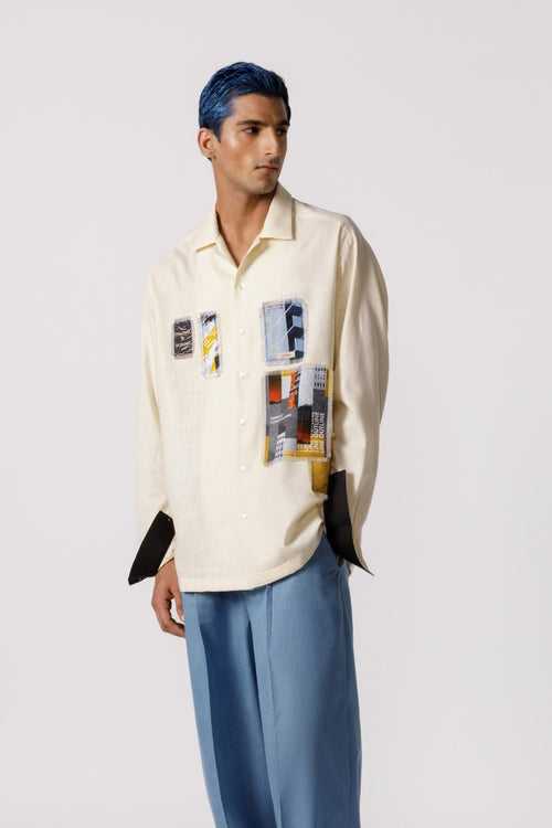 Oversized Patch work shirt (Off-white)
