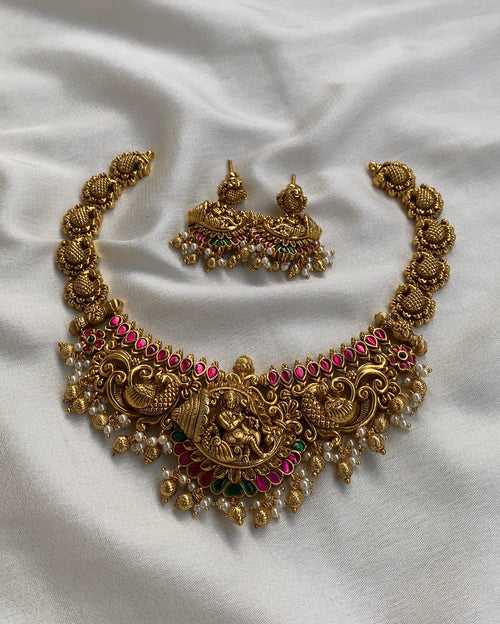 Antique Gold Sri Ram Necklace with earrings