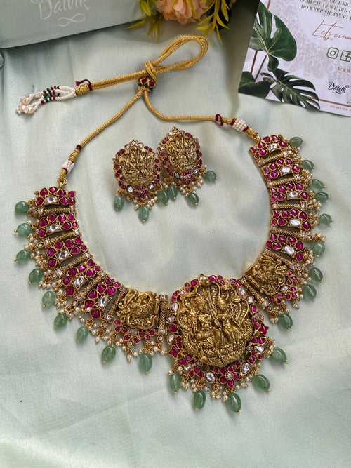 Temple Jadau Brass plated premium Necklace with Earrings