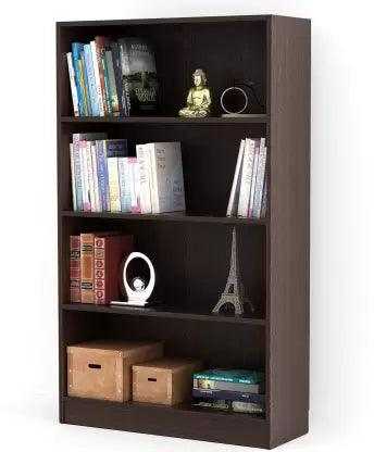 Modern Rectangular Brown Bookshelf Cabinet with 4 Sections - Space Saving