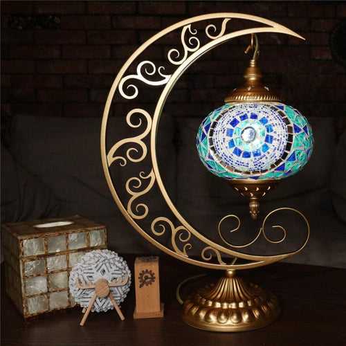 Handmade Crescent Moon Glass Table Lamp | Turkish Lamp Style