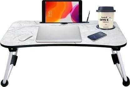Marble Light Color Curved Foldable Laptop Table - Luxe India