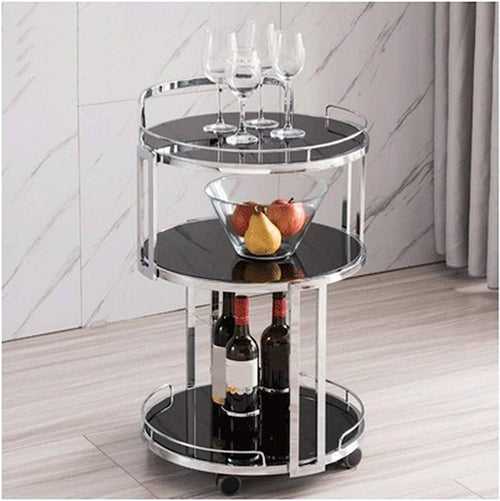 Oval Trolley 3 Tier in Metal with glass on top and middle and marble in the bottom