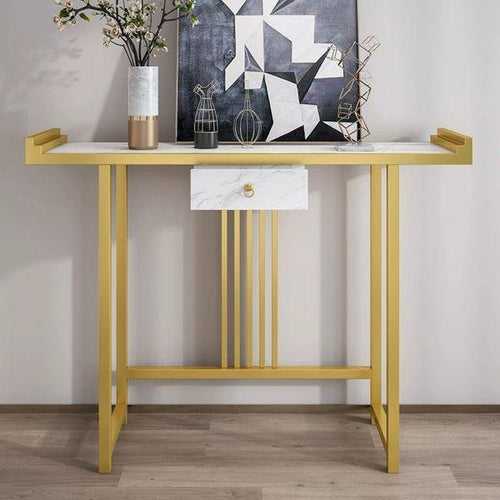 Console Table in Rectangle Design with White Marble Top and with Drawer