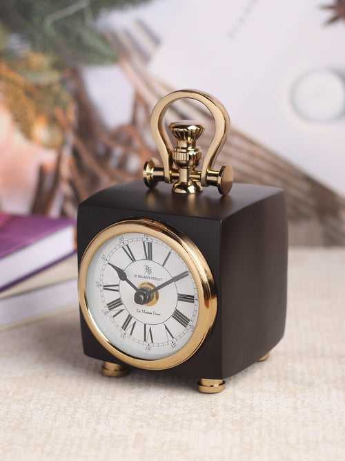 Sleek Chrono Cube Clock in Black & Golden - Modern Table Decor