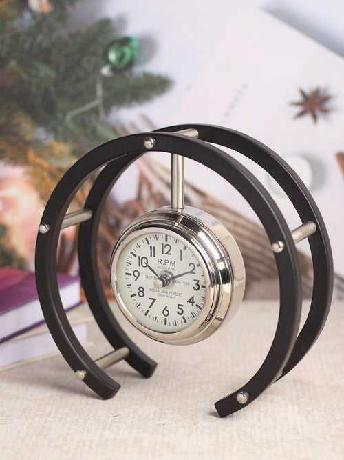 Graceful Luna Serenade Table Clock in Silver & Black - Circular Design