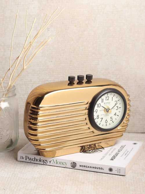Vintage Radio Reverie Table Clock in Elegant Golden Finish