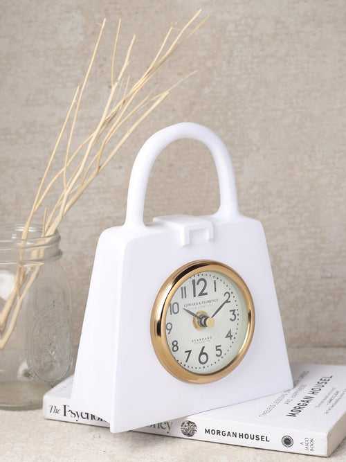 Delightful Bag of Time Table Clock in White - Unique Home Decor Accent
