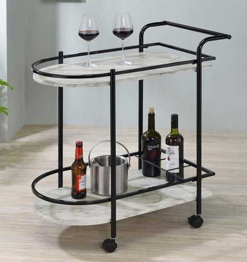 Luxurious 2 Tier Oval Iron Trolley with Marble Shelves - Modern Design