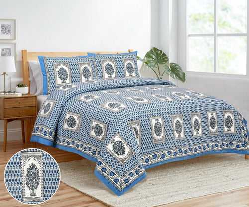RAJASTHANI TRADITIONAL JAIPURI PURE COTTON KING SIZE DOUBLE BEDSHEET WITH 2 PILLOW COVERS SETS