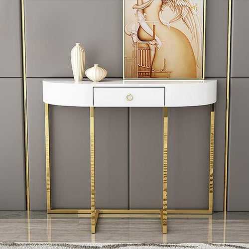 Elegant Half Oval Storage Console Table in White - Space Saving Design
