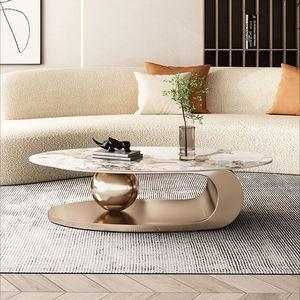 Golden Oval Ball Centre Table with White Marble Top - Iron