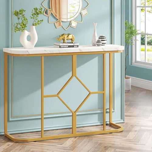 Elegant Console Table with Luxurious White Wooden Top - Decorative Furniture for Stylish Homes