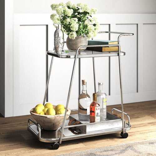 Rectangle 2 Tier Trolley with Glass Top in Metal in Nickel Finish