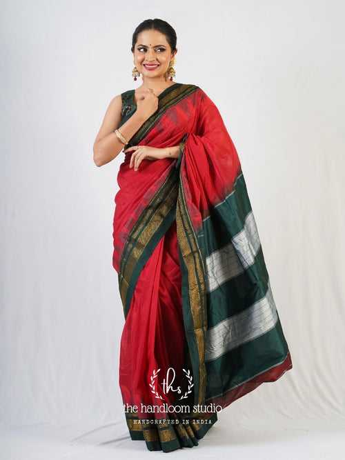 Red cotton silk ilkal saree