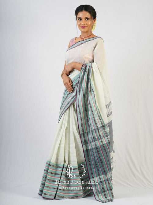 Off-white cotton jamdani saree