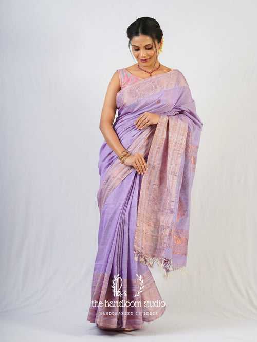 Lavender cotton jamdani saree