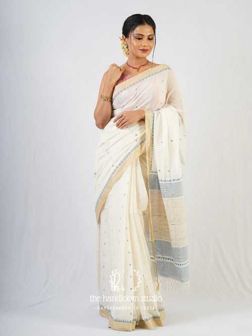 Offwhite cotton jamdani saree