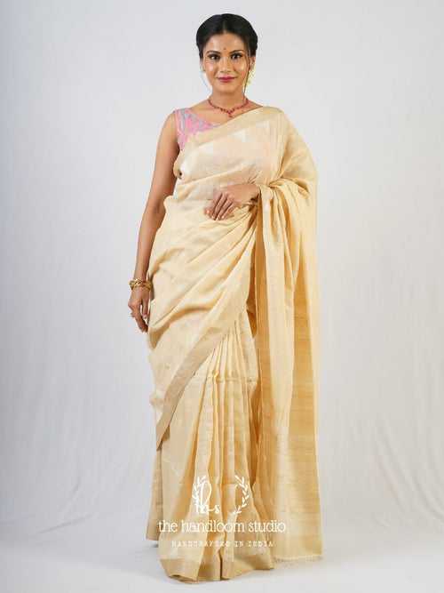 Beige cotton jamdani saree