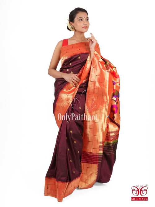 Deep maroon silk paithani saree