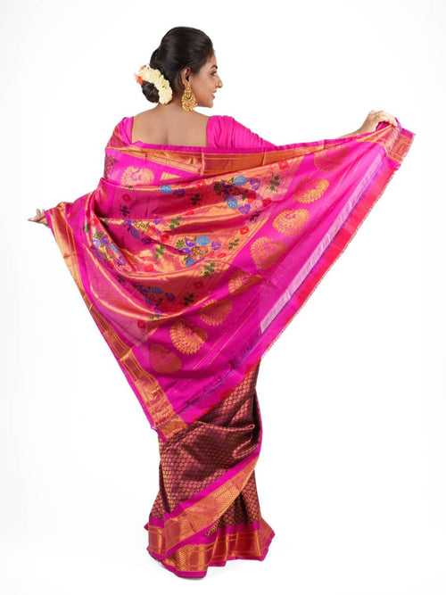 Magenta brocade silk paithani saree