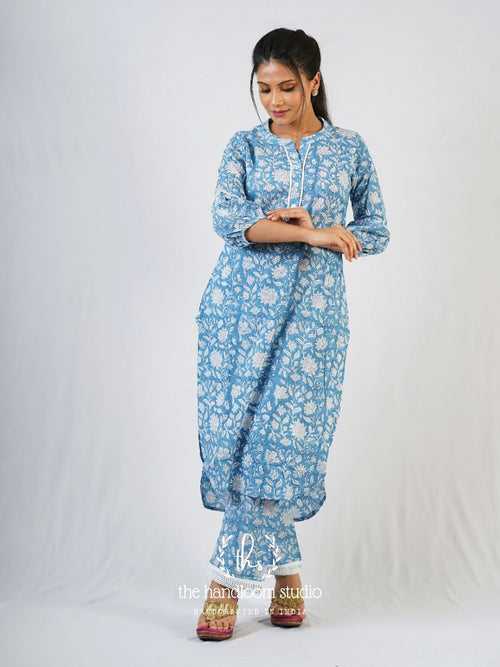 Lavender handblocked printed kurta