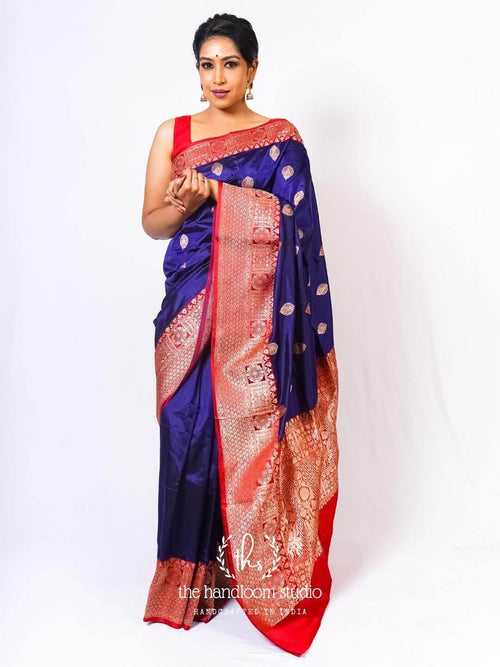 Navy blue silk banarasi saree