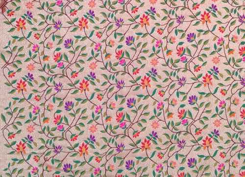 All over brocade art silk blouse piece with flower motifs