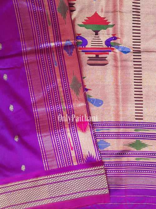 Two tone purple double pallu silk paithani