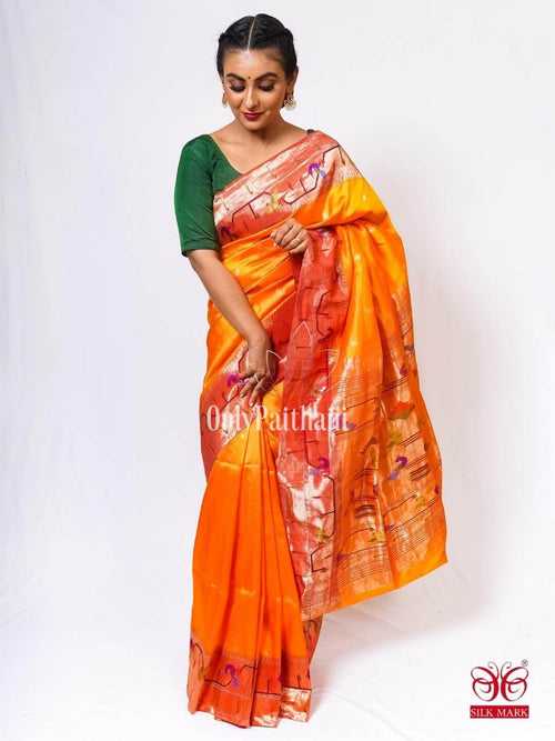 Golden mustard pure silk paithani saree