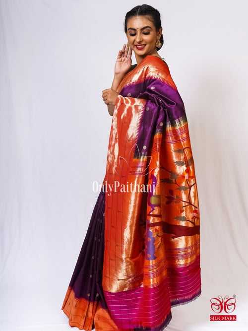 Magenta muniya border silk paithani saree