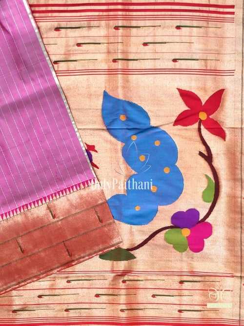 Two tone mauve triple muniya rich pallu silk paithani saree