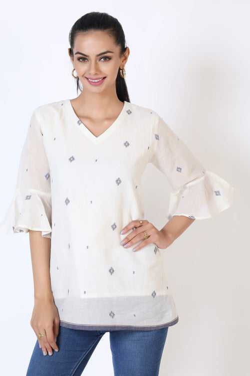 Everyday Jamdani Short Top - Grey Flower Motif