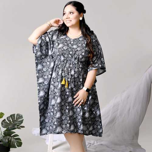 Midi Kaftan for Women - Floral Black