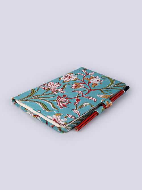 Blooming Blue Hand Block Printed Jot it Down Pencil Diary
