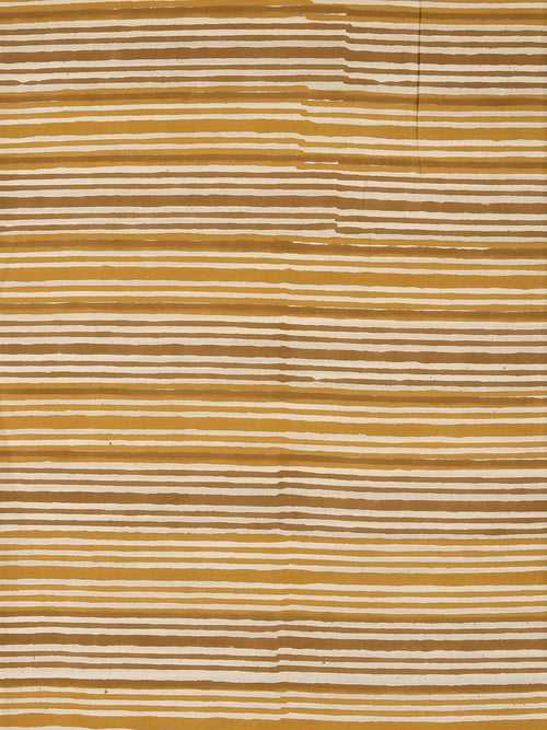 Bagru Yellow Dual Stripes Pattern Hand Block Printed Cotton Cambric Fabric