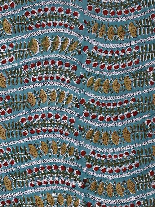 Blue Bel Jaal Pattern Cotton Cambric Sanganeri Hand Block Printed Fabric