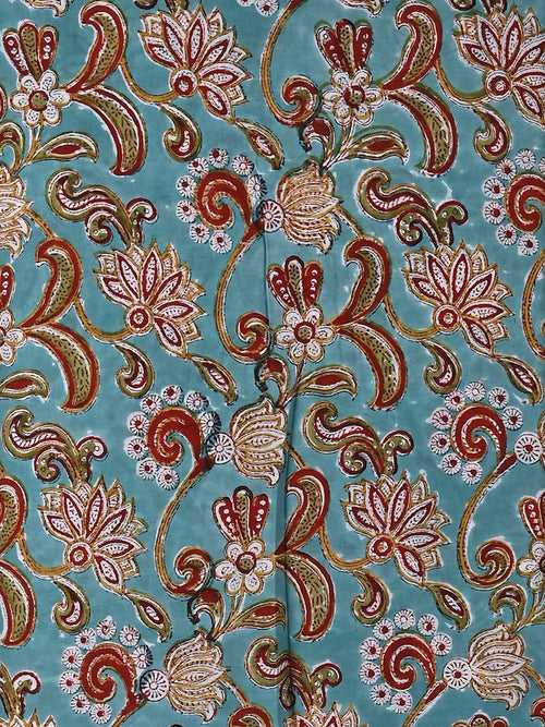 Blue Chintz Jaal Pattern Cotton Cambric Sanganeri Hand Block Printed Fabric