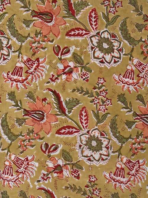 Yellow Gudhal Jaal Pattern Cotton Cambric Sanganeri Hand Block Printed Fabric