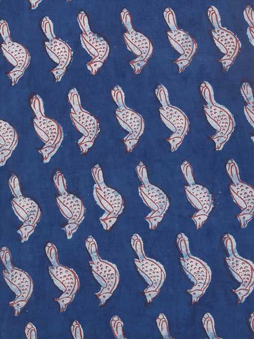 Indigo Dabu Natural Dyed Woodpecker Outline Pattern Cotton Cambric Fabric