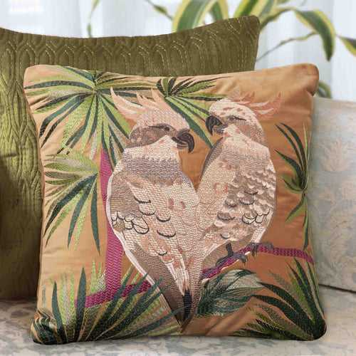 Bagh Parrot Embroidered Cushion Cover - Beige