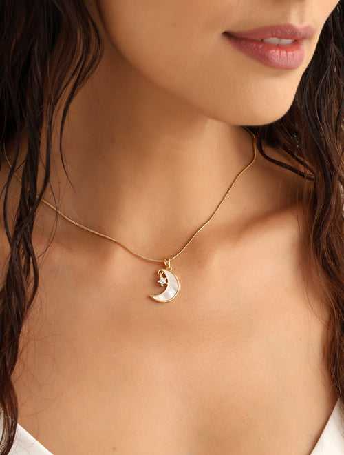 Selenite Moon & Star Necklace