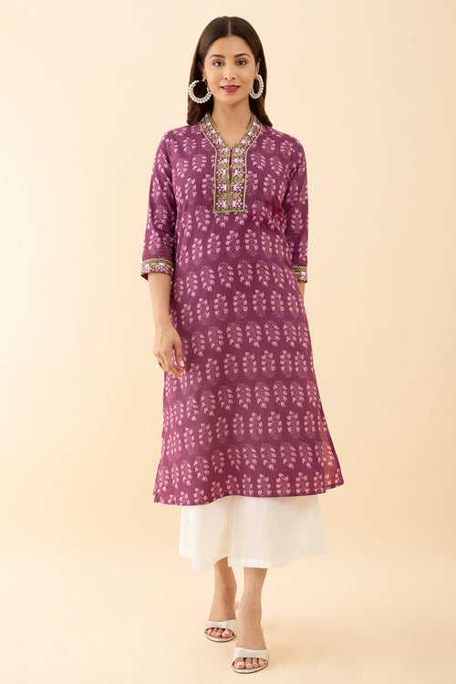 Pink Floral Printed Kurta Embroidered Ethnic Wear