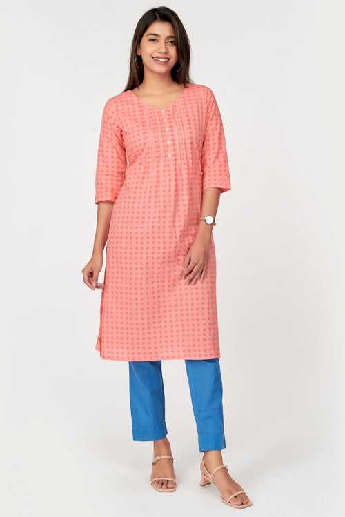 All Over Diamond Printed Kurta Peach