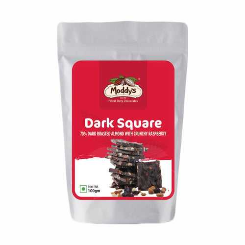 SQUARES - 70% DARK ROASTED ALMOND WITH CRUNCHY RASPBERRY**