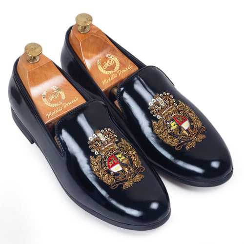 The Regal Crest Leather Slipons (Patent Black)