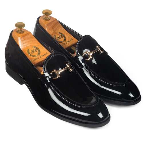 Italian Cut Buckle Slipons (Patent Black)