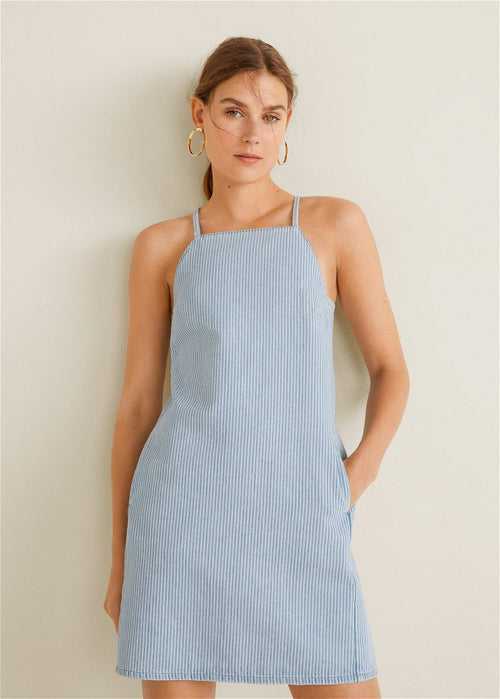 MNG Denim Striped Halter Dress